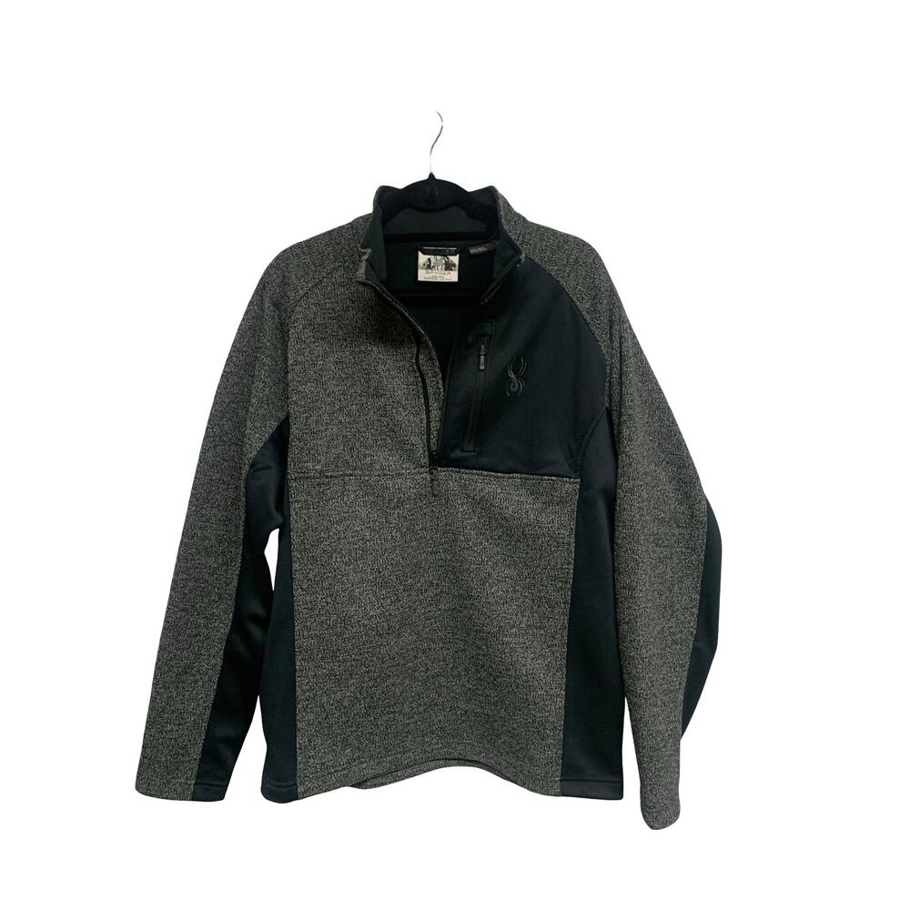 Spyder Men’s ¼‑Zip Pullover Fleece Sweater Gray Black Thermal Mid Layer Large